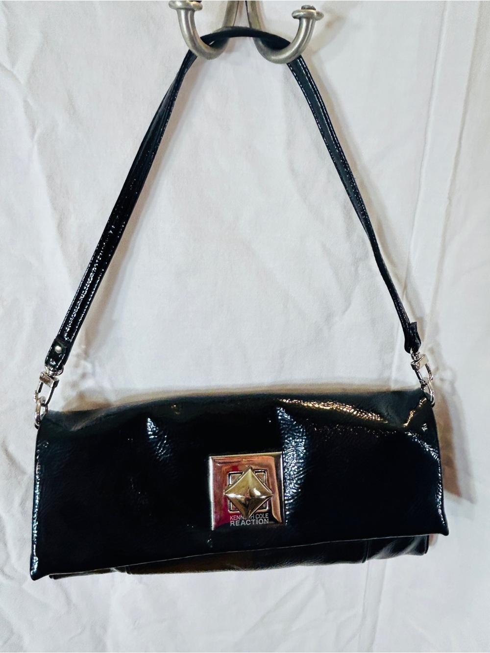 Kenneth Cole Reaction Black Patent Clutch with Star Plaque